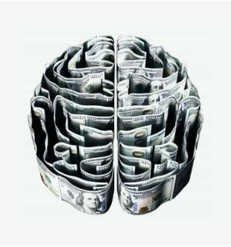 Brain illustration made from bank notes