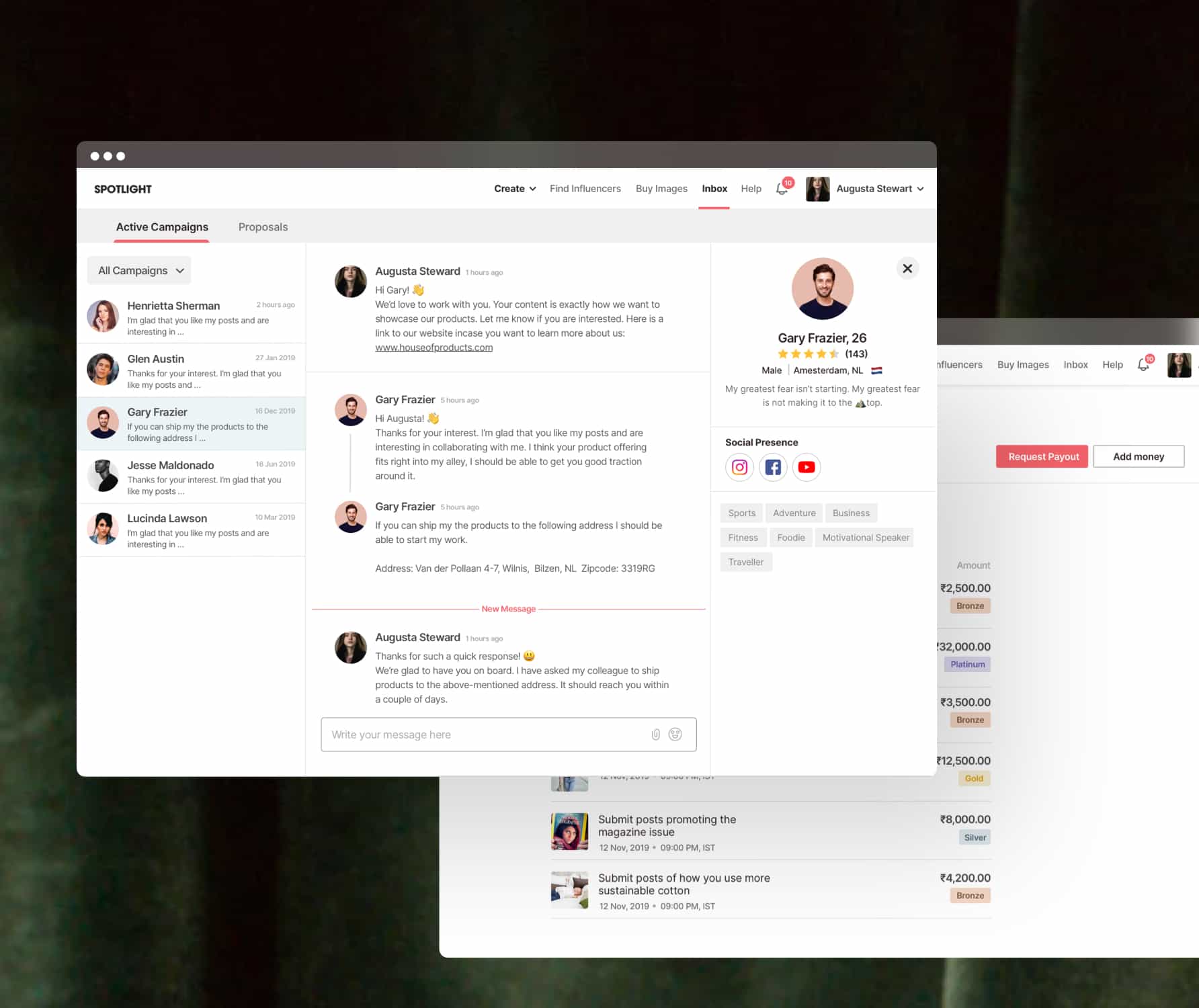 Screenshot of spotlight's customer management platform